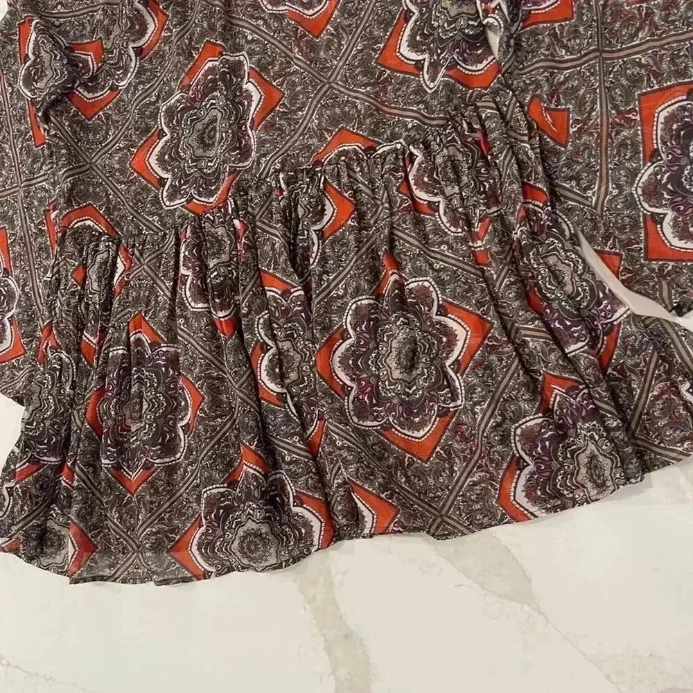 AB Studio Floral Paisley Sheer Blouse Boho Flared Sleeve Women's Large Hippie - Picture 2 of 7